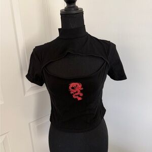 Black Dragon Embroidered Women's Top
